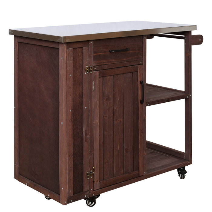 Outdoor Kitchen Island Prep Station With Lockable Wheels, Ample Storage, Towel & Spice Racks