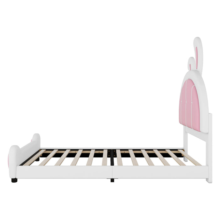 Upholstered Platform Bed With Rabbit Shaped Headboard