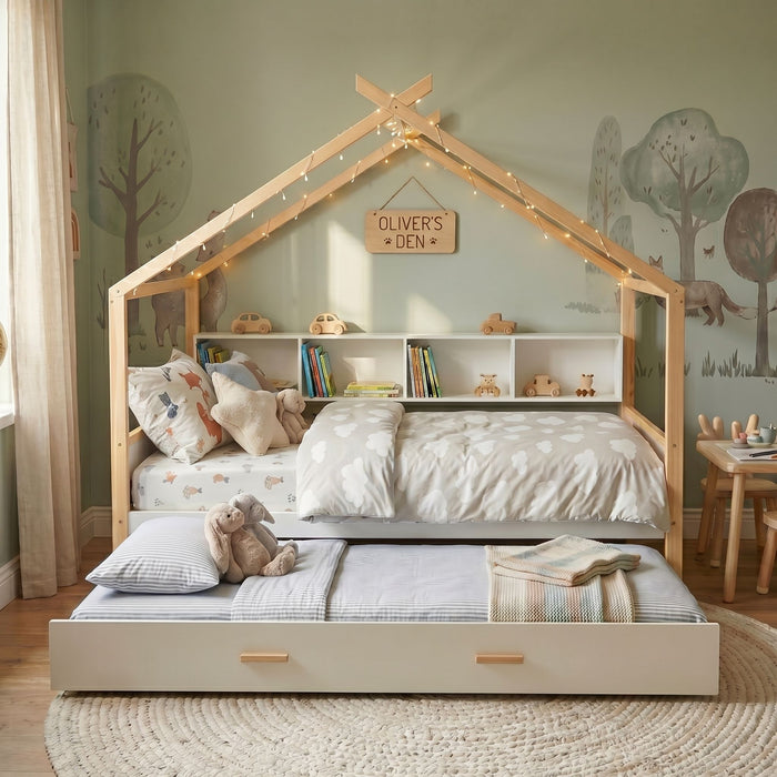 House Bed With Bookshelf Storage