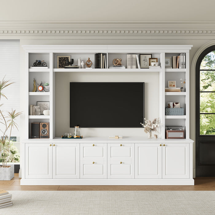 TV Stand With Bookcase, Storage Cabinet With 3 Adjustable Shelves, Living Room Entertainment Center - White