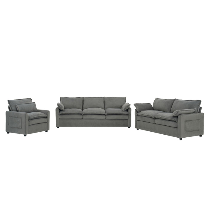 Modern Sofa Set With Double Layer Cushion And Side Storage Pockets