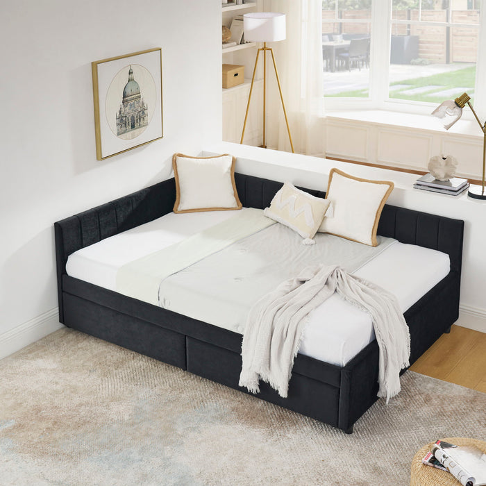 Upholstered Tufted Daybed Frame With Storage Drawers