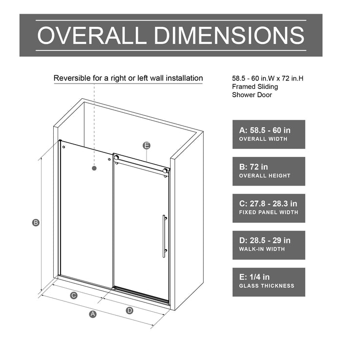 Frameless Shower Door Single Sliding, Adjustable Zinc Roller Rail - Chrome