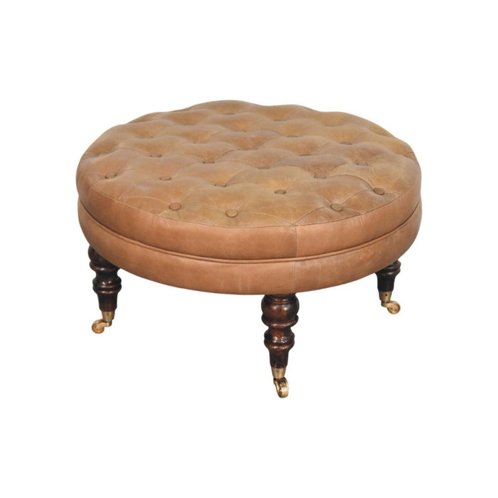 Buffalo - Round Ottoman With Castor Legs - Brown