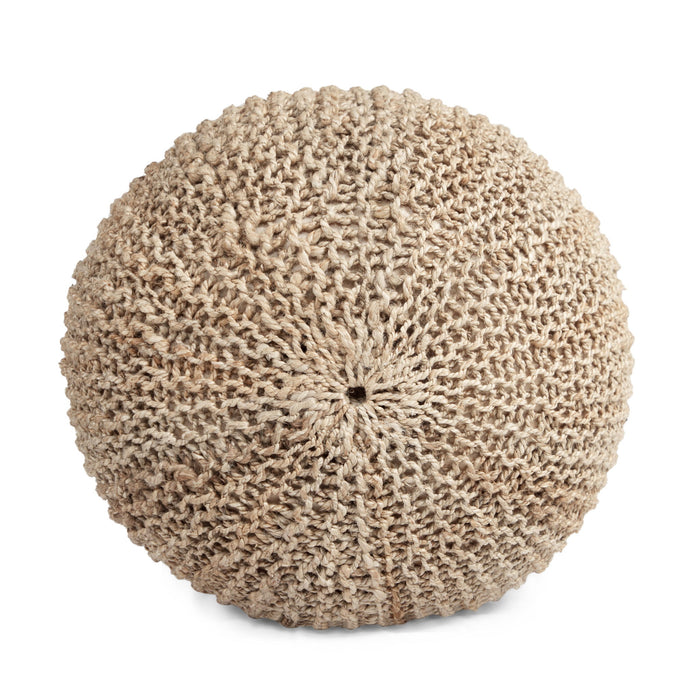 Handmade Jute Pouf With Cable Knit Pattern - Natural
