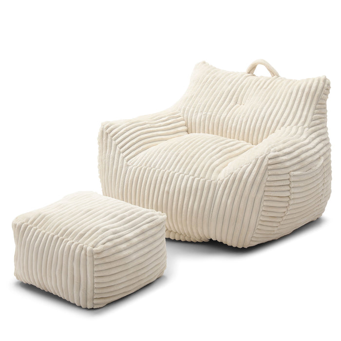 Giant Plush Bean Bag Chair With Armrests And Footstool