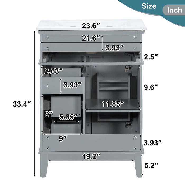 Modern Bathroom Vanity With Sink, Flip Drawer & 3 Drawers, Soft Close Hinges, Adjustable Shelf