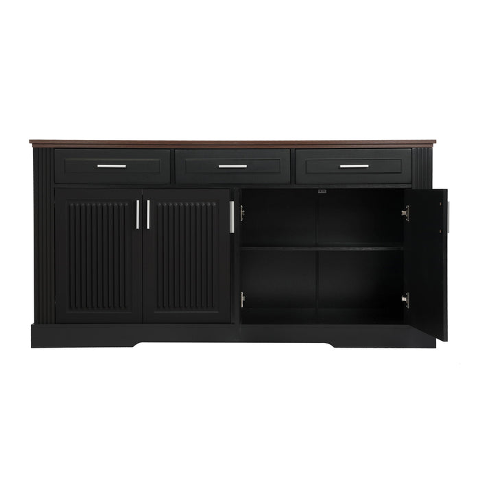 Fluted Sideboard Buffet Cabinet With 4 Doors And 3 Drawers
