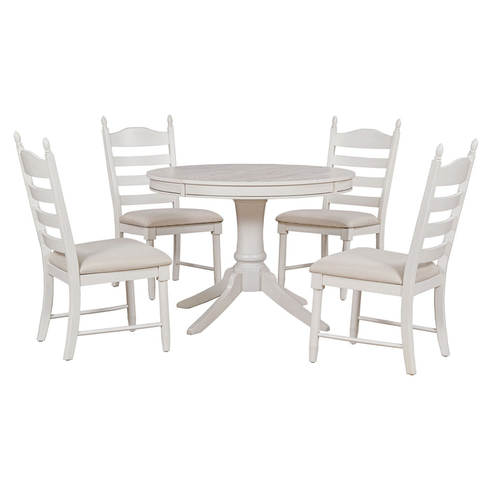 5 Piece Retro Functional Dining Table Set With Extendable Round Table And Upholstered Chairs