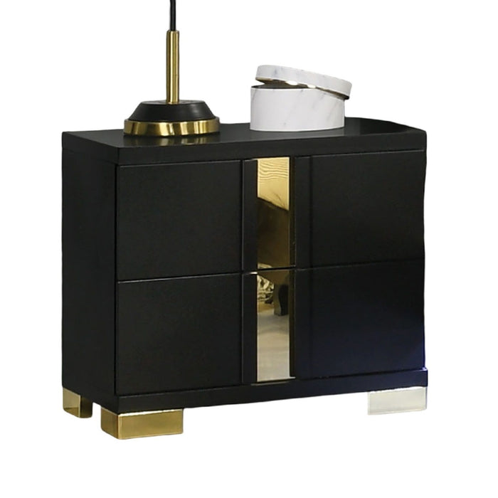 Contemporary Nightstand With 2 Drawer Storage - Black