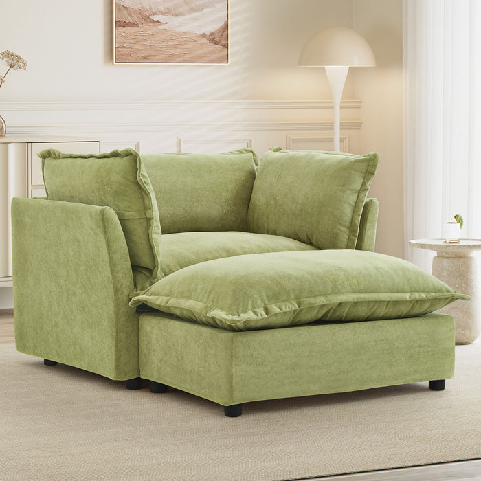 Modern Cozy Upholstered Armchair Sofa With Movable Ottoman