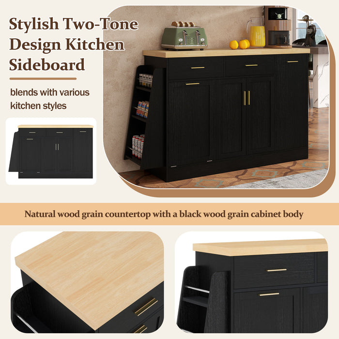 Kitchen Sideboard With Sliding Door Cabinet, 3 Tier Spice Rack