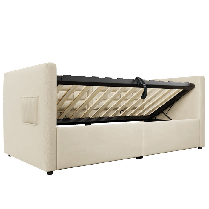 Upholstered Daybed With Hydraulic Storage And USB / Type - C Charging