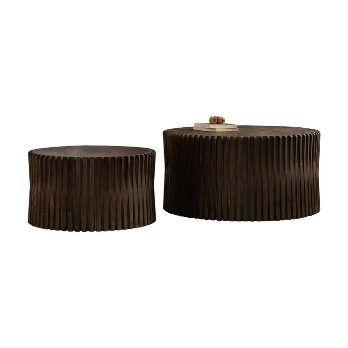 Cylindrical Coffee Table With Vertical Texture Relief
