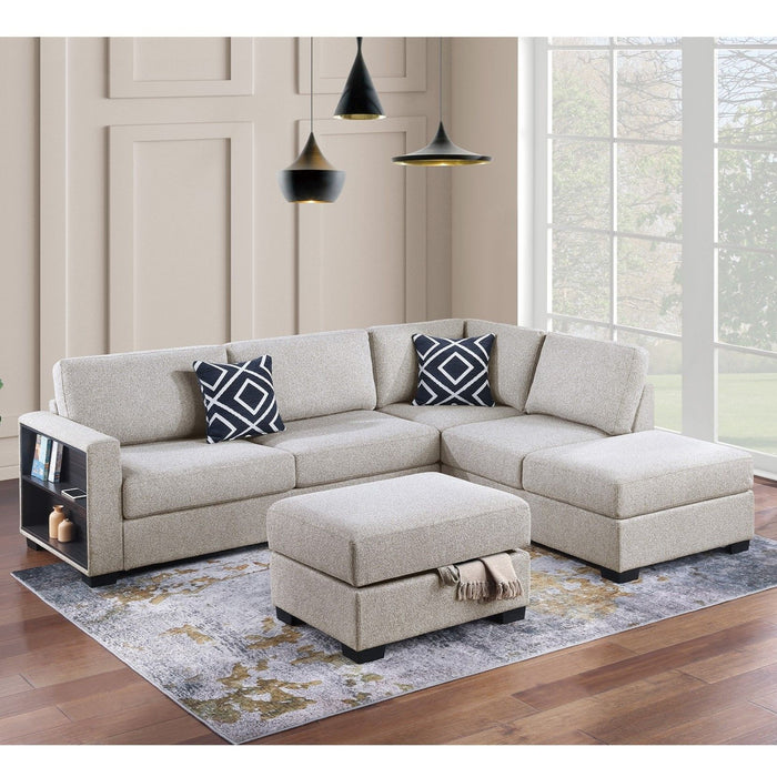 Reversible Sectional Sofa With Built In Shelf And Storage Ottoman, L - Shaped Living Room Furniture