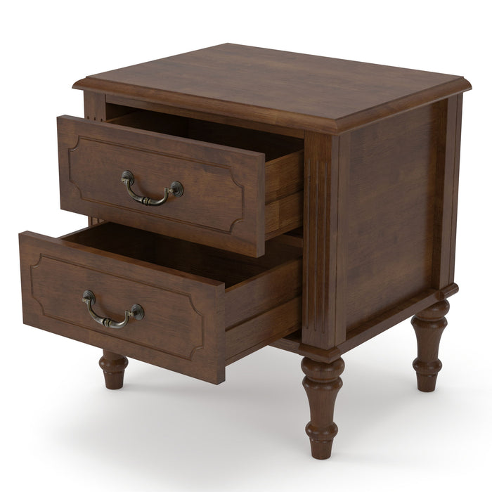 Fluted Nightstand With 2 Drawers, Bedside Table - Walnut