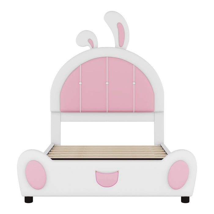 Upholstered Platform Bed With Rabbit Shaped Headboard