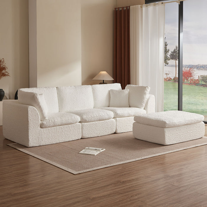 Cloud Sectional Couch, Convertible With Ottoman, 3 Seater Modular Design