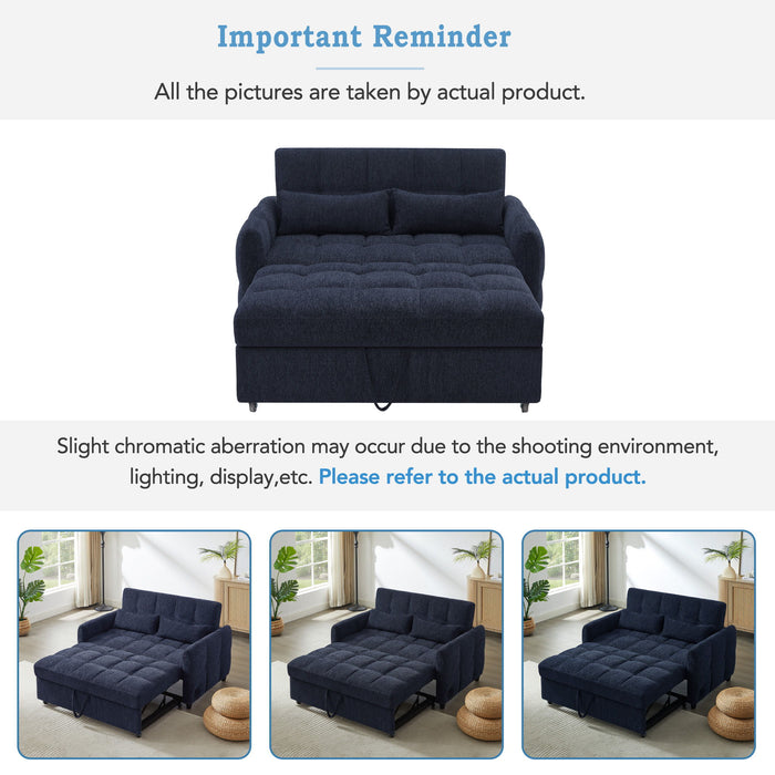 Loveseat Sofa Pull-Out Bed With Adjustable Backrest, 3 USB Ports And 2 Lumbar Pillows For Living Room