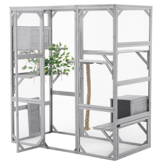 Outdoor Cat House, Diy Cat Enclosure Catio With Double Enter Doors