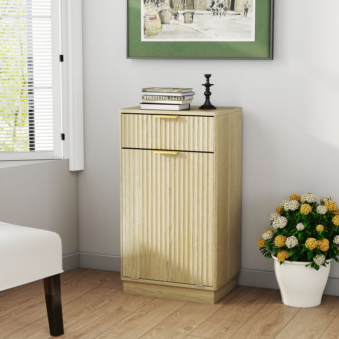 Tilt Out Trash Can Cabinet With Wave Textured Drawer & Pull Out Bin