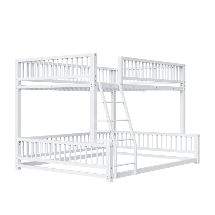 Bunk Bed Frame With Ladder And Safety Guardrails