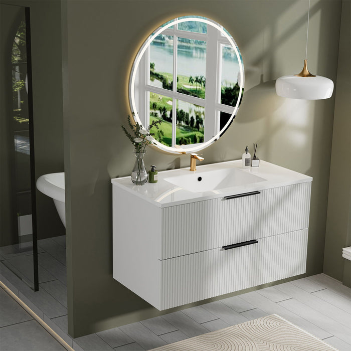 Modern Wall Mounted Floating Bathroom Vanity With Sink And Drawers