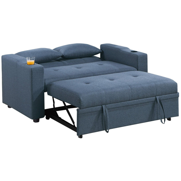 Modern Style Convertible Sofa With Pull-Out Bed, USB Ports & Cup Holders