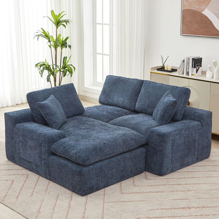 Cloud Sectional Sofa With Double Layer Cushion And Side Pockets, Free-Combined