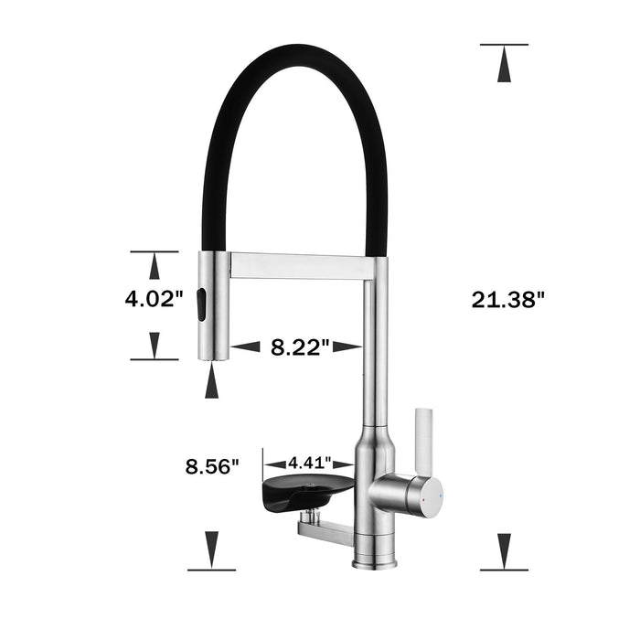 Kitchen Faucet With Magnetic Pull Out Sprayer, 360 Degree Swivel Single Handle High Arc Kitchen Sink Faucet With Glass Rinser - Brushed Nickel