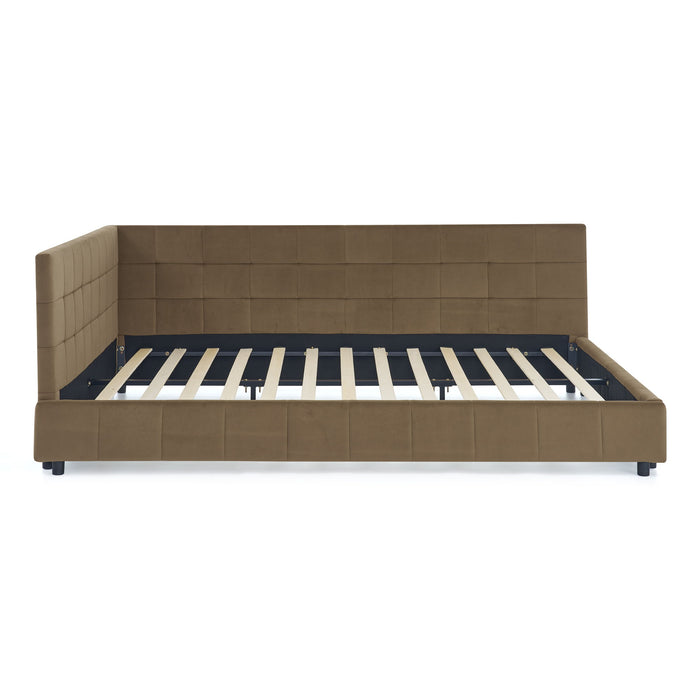 Mid-Century Storage Upholstered Tufted Bed Frame With Backrest And Armrests