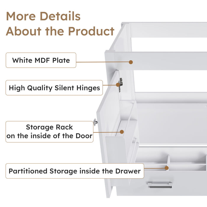 42" Bathroom Vanity Base With Doors And Drawer - White