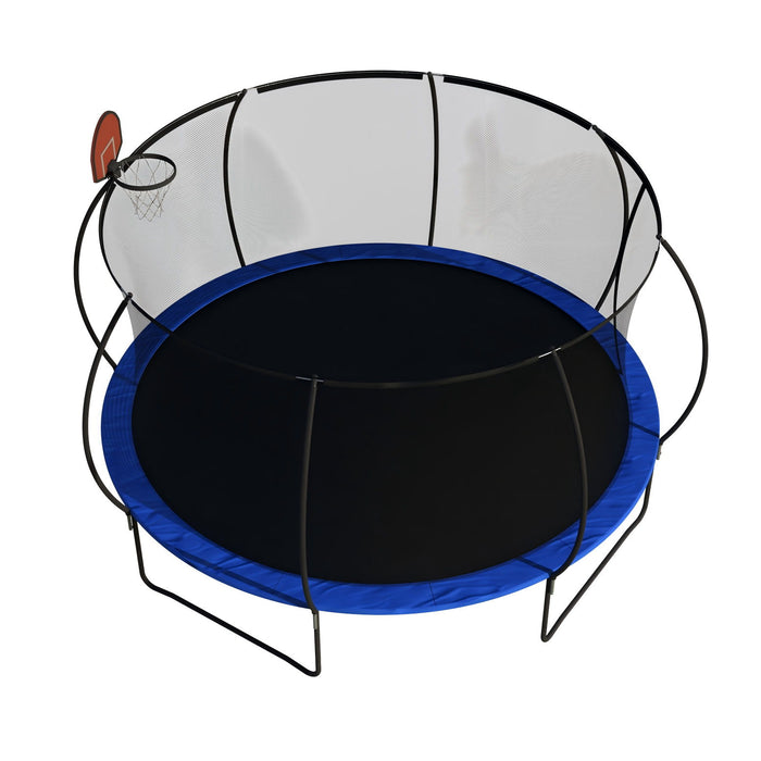Pumpkin 14 Ft Outdoor Trampoline With Basketball Hoop Enclosure Net Ladder And Metal - Black / Blue