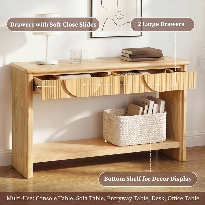 Fluted Console Table With Semi Circular Drawers - Natural