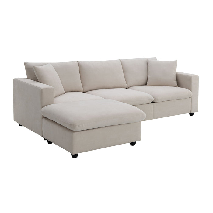 Modern Sectional Sofa With Throw Pillows, Cloud L Shaped Couch Set With Wide 4 Seat Comfy Couch Set With Movable Ottoman