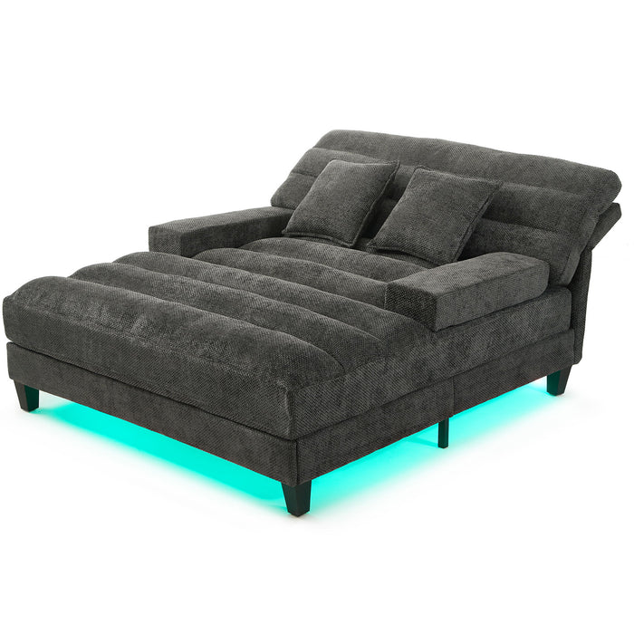 Chaise Bed Lounge Sofa Chair With Adjustable Backrest And LED Light Strip - Gray