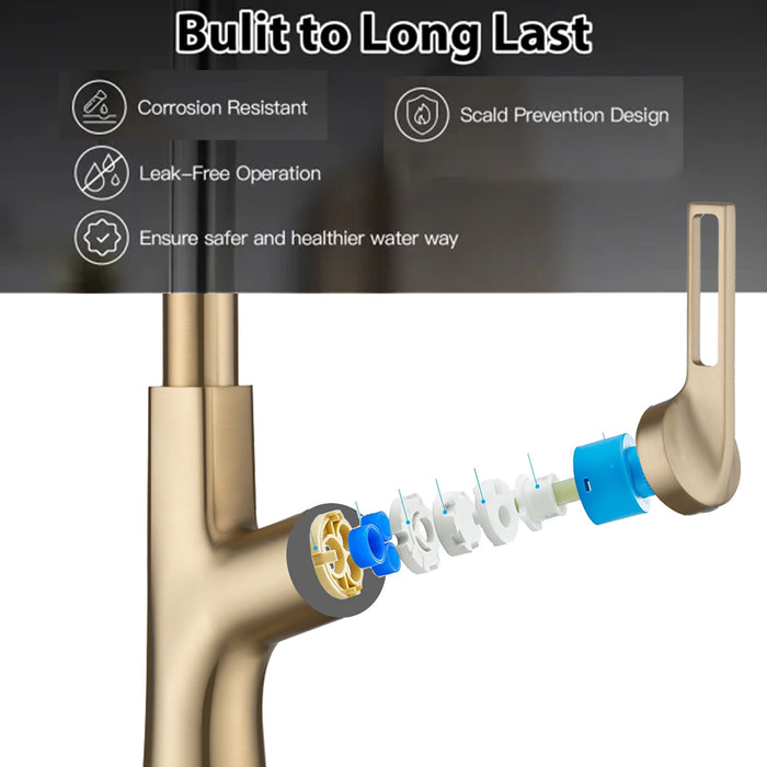 Kitchen Waterfall Faucet With Pull Down Sprayer, Single Handle, 360 Degree Rotating