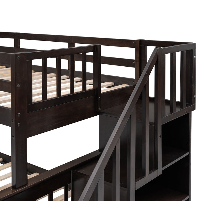 Stairway Bunk Bed With Storage And Guard Rail For Bedroom