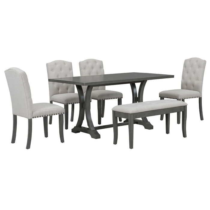 Dining Table Set With 4 Upholstered Chairs And Bench