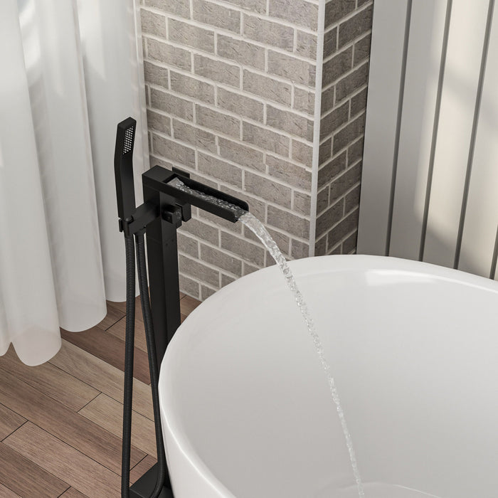 Freestanding Bathtub Faucet With Waterfall Tub Filler And Hand Shower