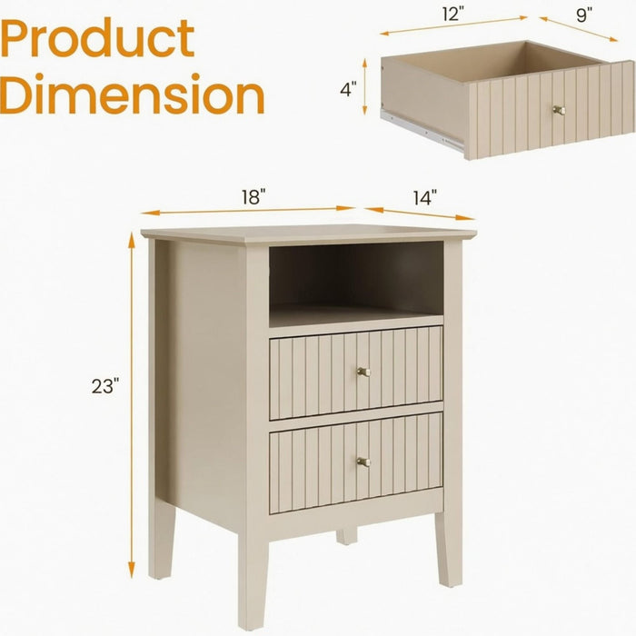 Fluted Nightstand With 2 Drawers