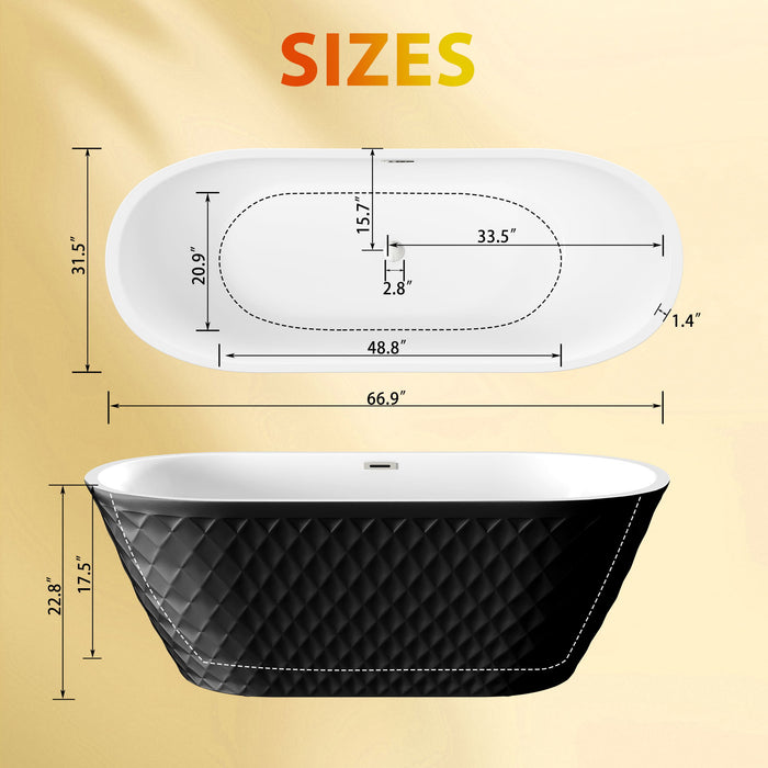 Freestanding Bathtub With Diamond Pattern Design
