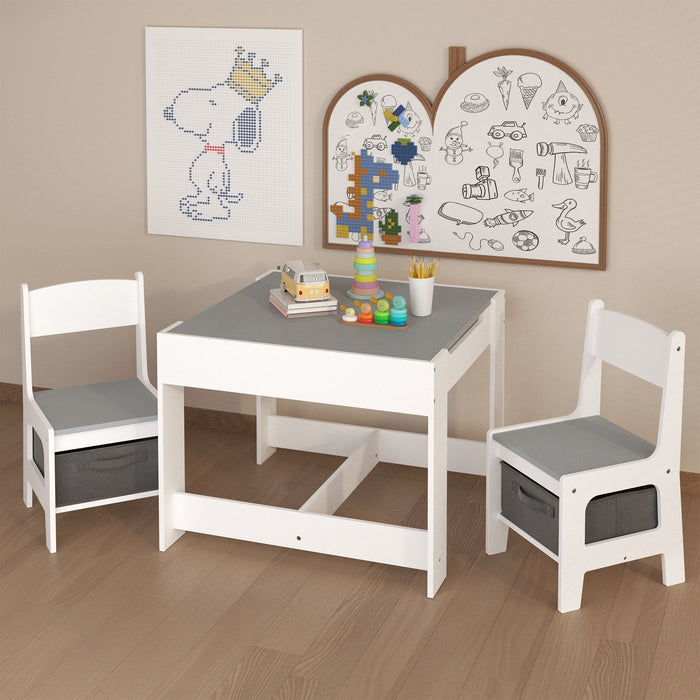 Kids Table And Chair Set, 3 In 1 Activity Table With Storage Drawer For Toddlers Drawing, Reading, Crafts, 2 In 1 Detachable Top - White