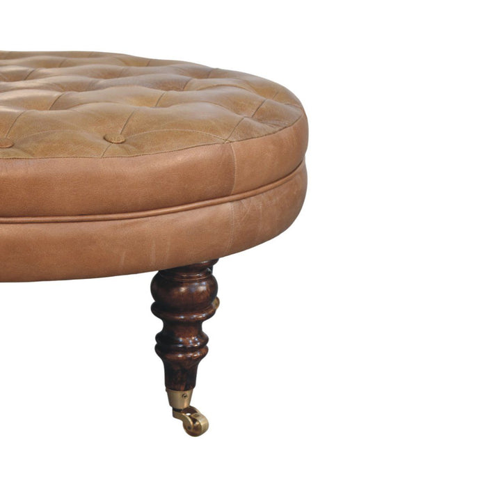 Buffalo - Round Ottoman With Castor Legs - Brown