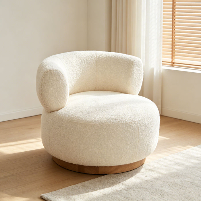 Swivel Accent Chair With Curved Backrest For Home Decor - Beige