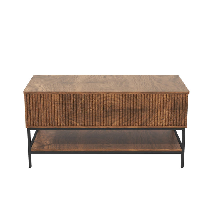 Rectangle Lift Top Coffee Table With Hidden Storage And Lower Shelf - Brown