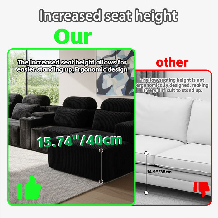 U-Shaped Sectional Sofa With Chaise Lounge And Cup Holders