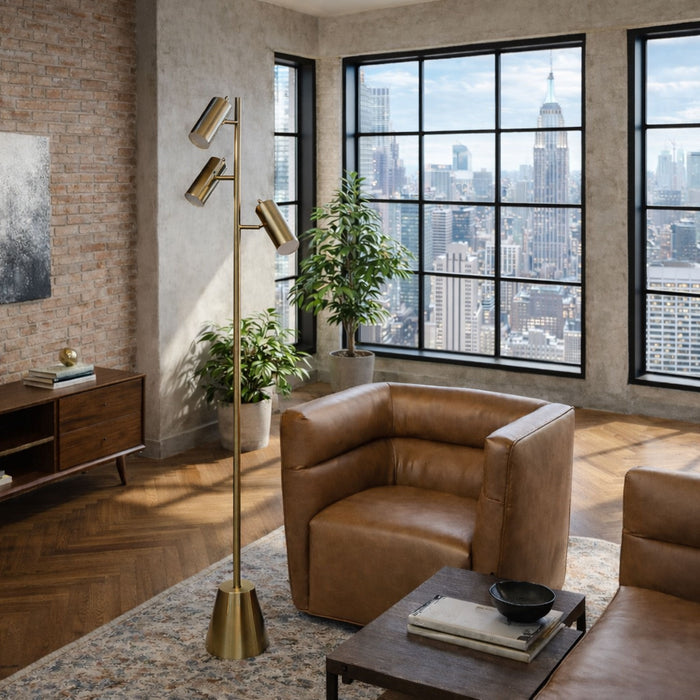 Lumina - Floor Lamp With Rotary Switch Triple Spots Cone Base - Gold