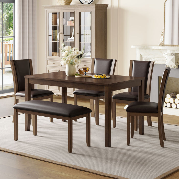 6 Piece Dining Table Set & Bench And Chairs For Dining Room - Dark Walnut