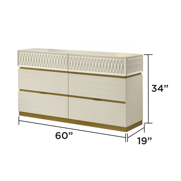 Stanley - 6 Drawer Dresser With Crocodile Texture (Mirror Not Included) - Gray